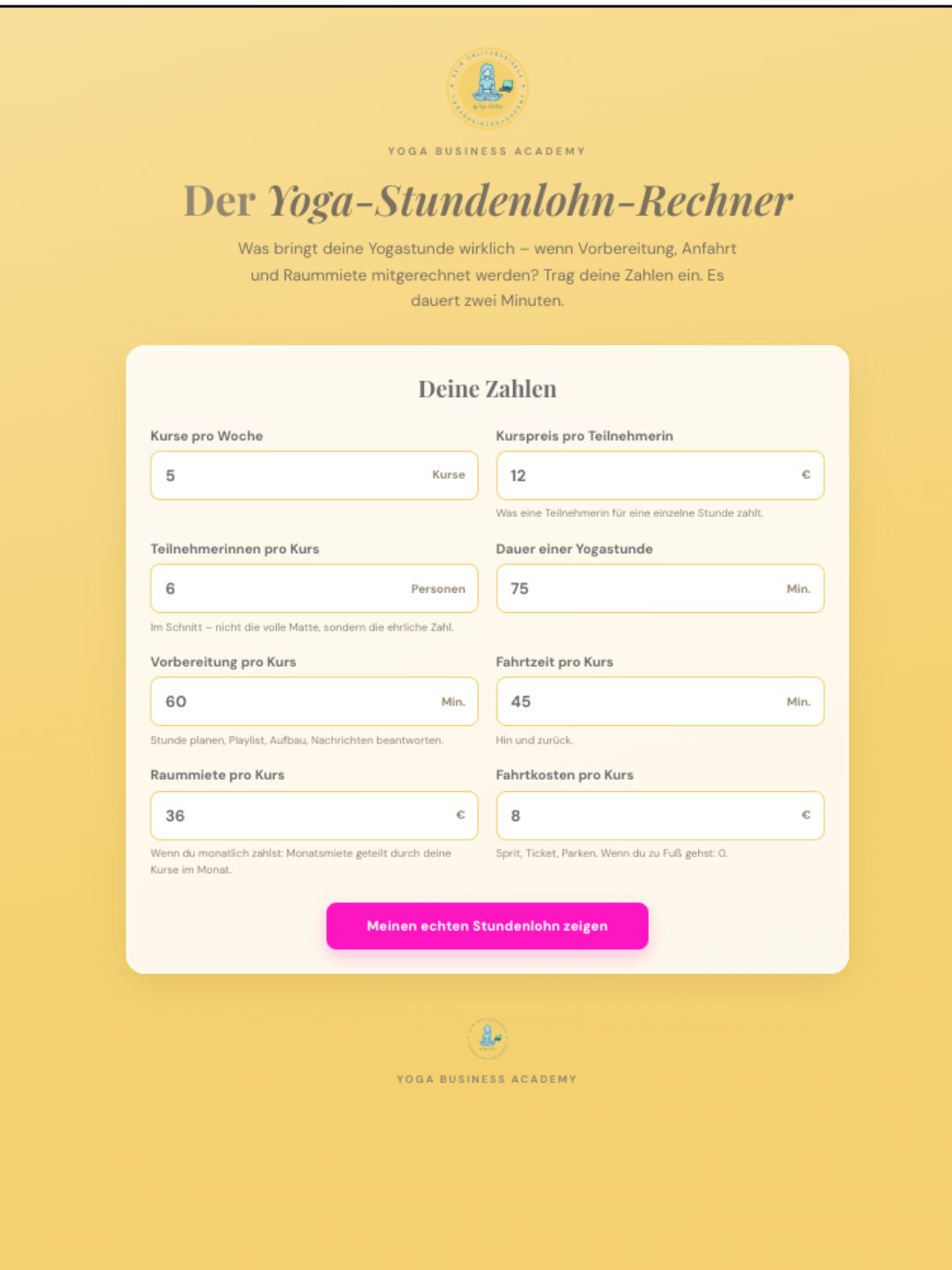 Mock up Stundenlohnrechner